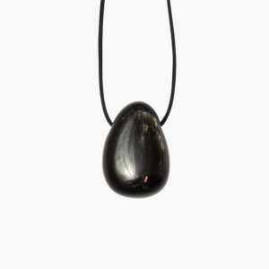 Anhänger Trommelstein gebohrt Obsidian silber