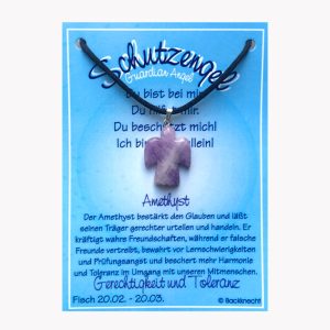 Amethyst Schutzengel Anhänger mit Öse auf großer Karte für Sternzeichen Fisch