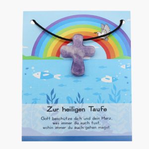 „Zur heiligen Taufe“ Amethyst Pilgerkreuz Anhänger auf großer Karte