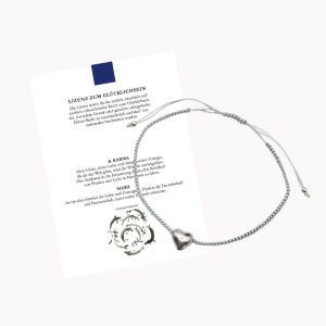 Glücksarmband Freundschaftsarmband mit Herz mit geknüpftem Textilband grau mit Glückskarte