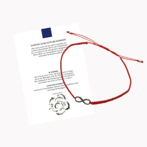 Glücksarmband Freundschaftsarmband mit Unendlichkeit-Symbol mit geknüpftem Textilband rot mit Glückskarte