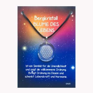 Energie Amulett Blume des Lebens Anhänger aus Bergkristall auf großer Karte