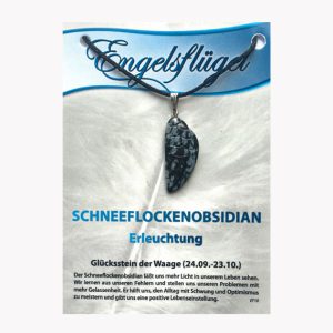 Schneeflockenobsidian Engelsflügel Anhänger auf großer Karte – für Sternzeichen Waage