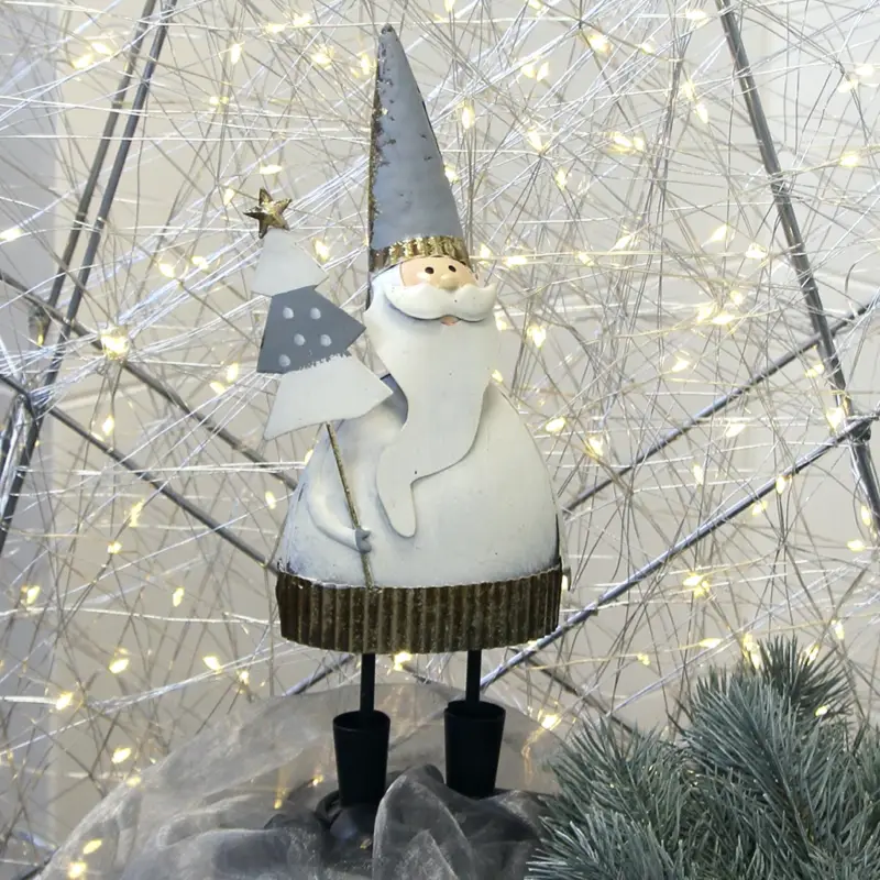 Weihnachtsdeko Weihnachtsmann Figur Metall mit Baum Höhe 29 cm – Bild 2