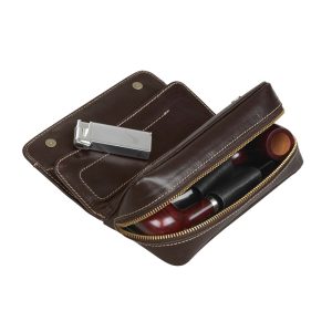 2er Pfeifentasche Dublin Leder braun mit Überschlag