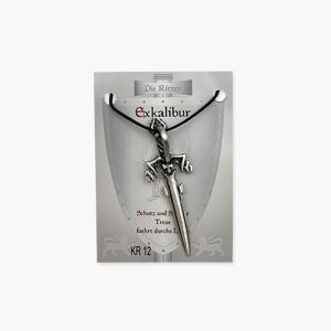 Exkalibur Talisman Anhänger aus Zinn auf kleiner Karte (Die Ritter)