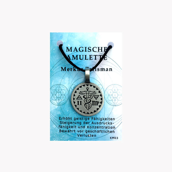 Magische Amulette aus Zinn Merkur Talisman auf kleiner Karte