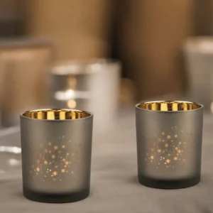 Teelichtglas Weihnachten STERNE Räder braun gold H 10 cm