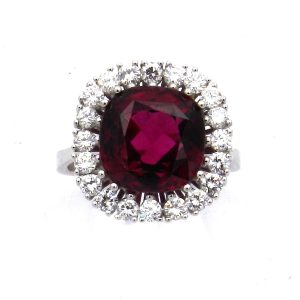 Diamant Ring mit 12ct Granat und 1.44 ct Brillanten in 18K Weißgold