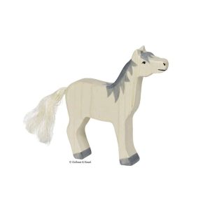 Holztiger Holzfigur Pferd Schimmel mit grauer Mähne