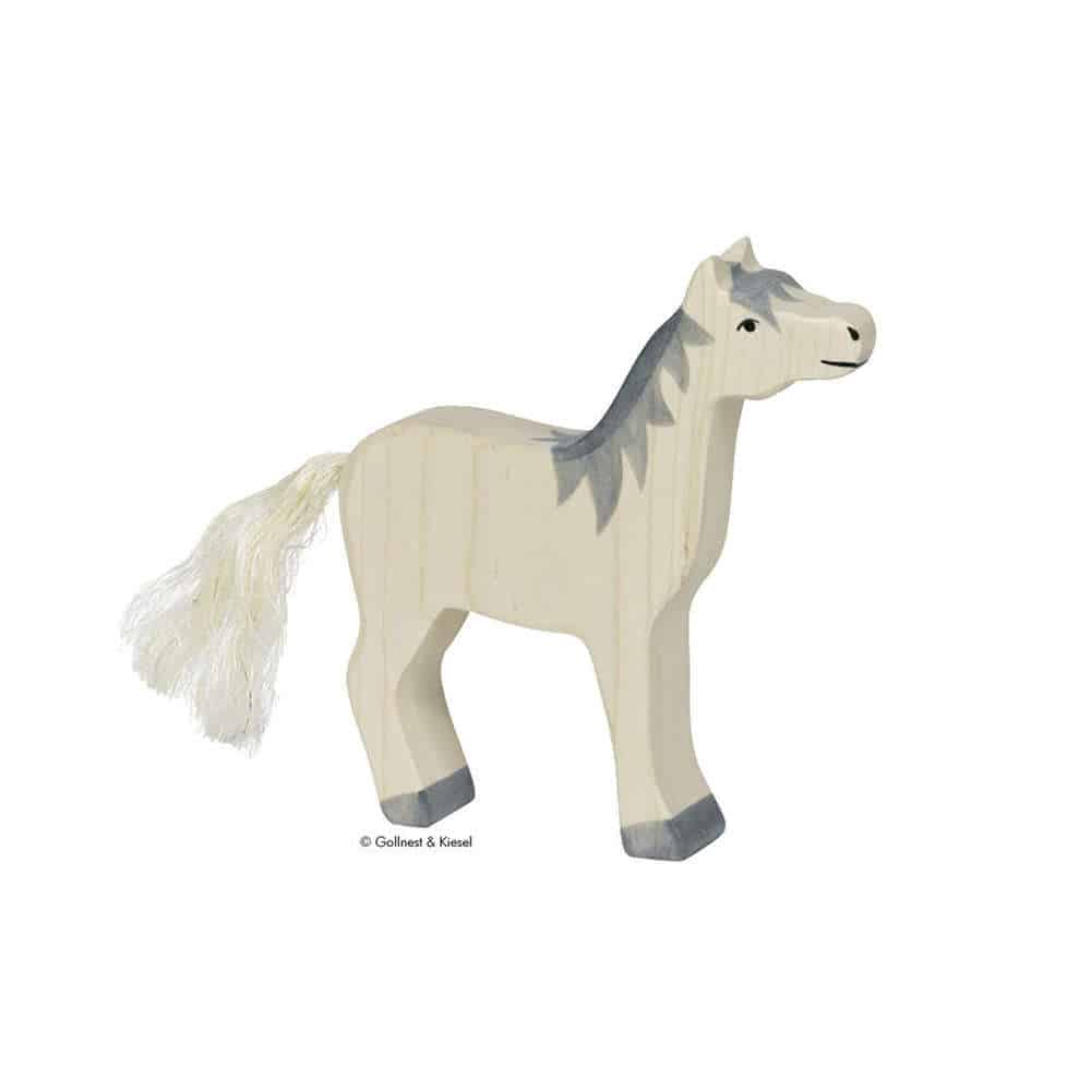 Holztiger Holzfigur Pferd Schimmel mit grauer Mähne