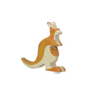 Holztiger Holzfigur Känguru mit Jungem