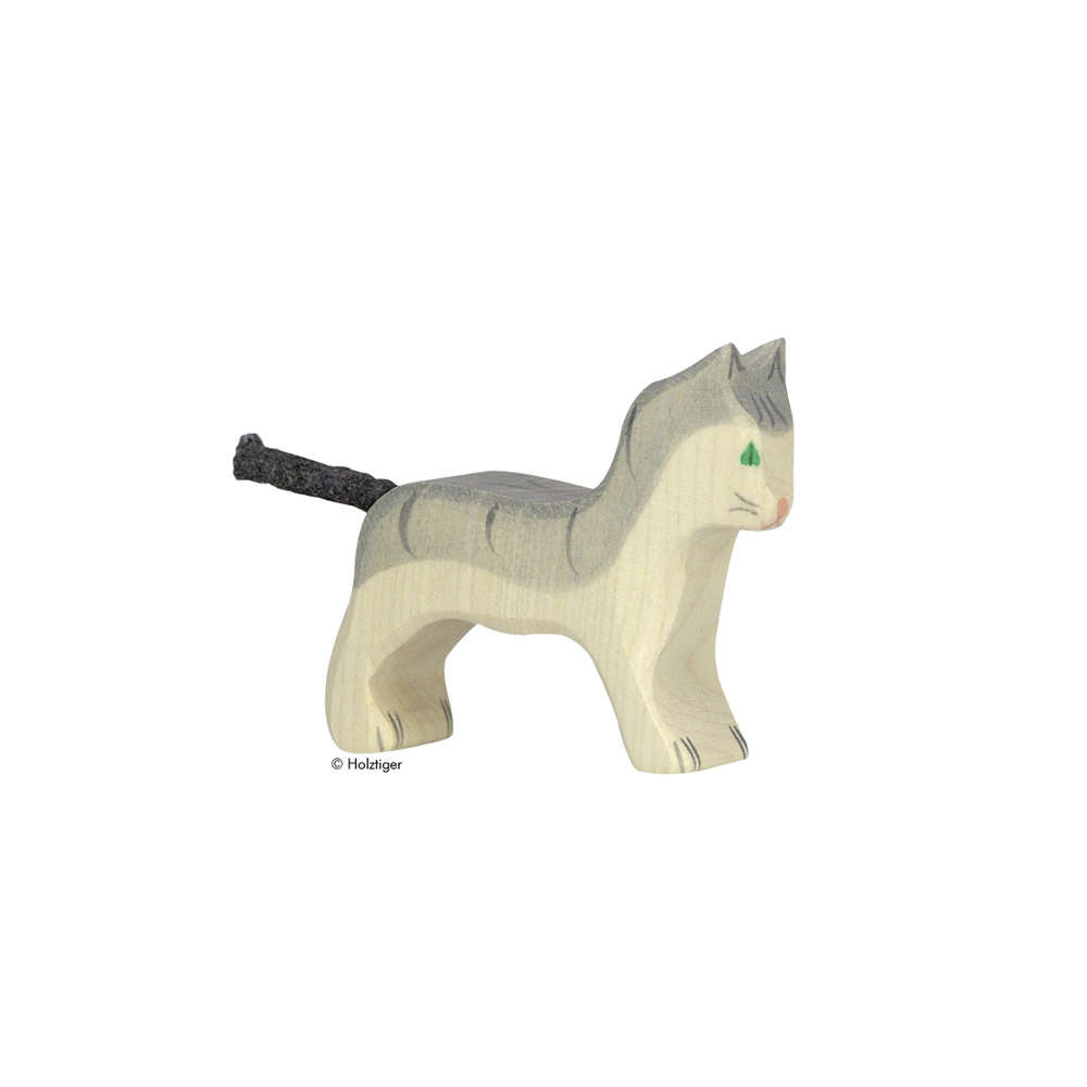Holztiger Holzfigur Katze grau