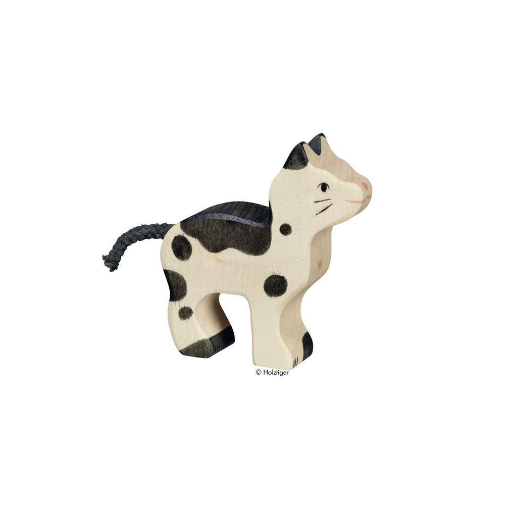Holztiger Holzfigur Katze schwarz-weiss