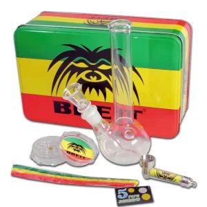 Mini Glasbong set mit Grinder und Purpfeife, Breit