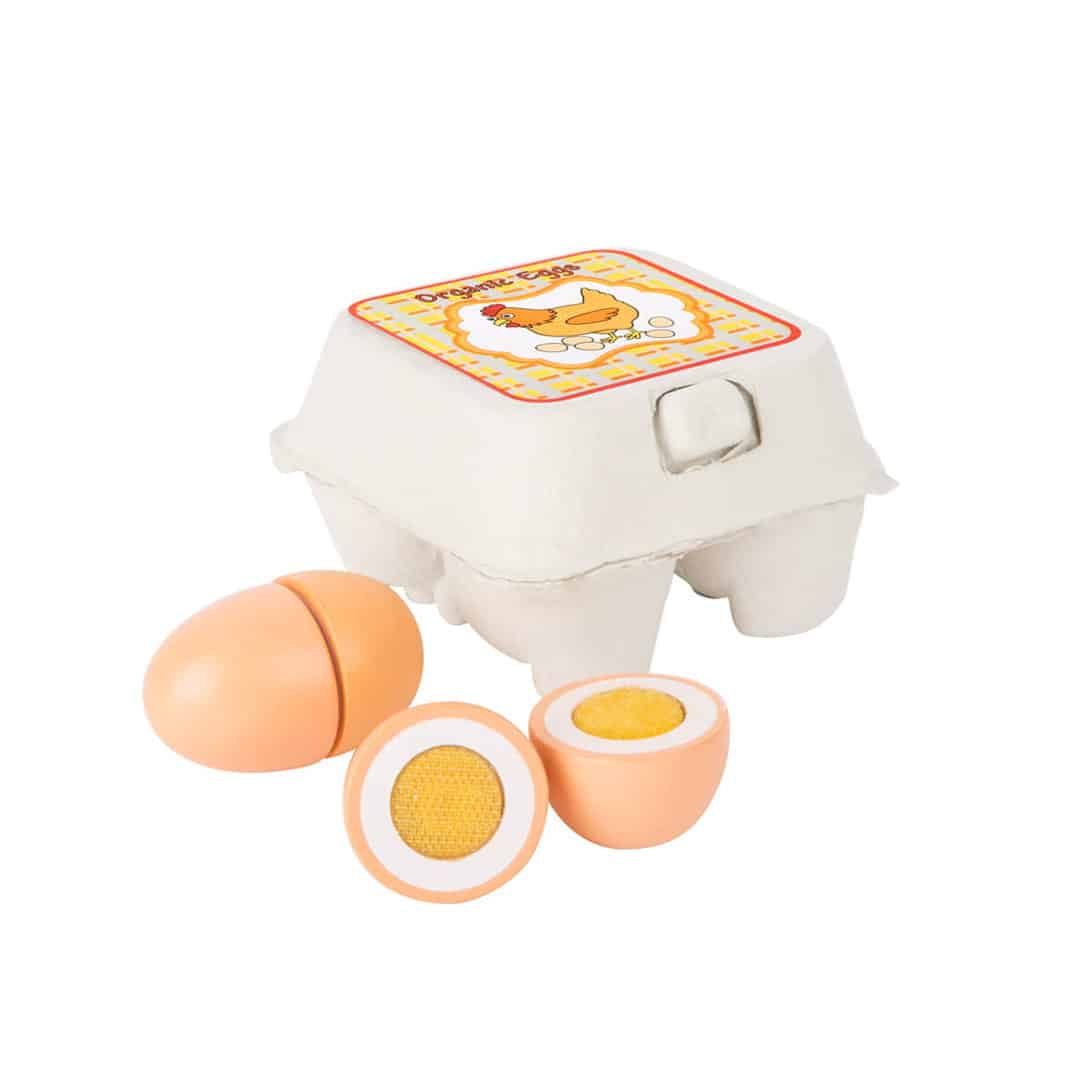 Braune Holz-Eier zum Schneiden, im Karton