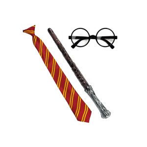 Kostüm-Accessoires Zauberer mit Zauberstab, Brille, Krawatte