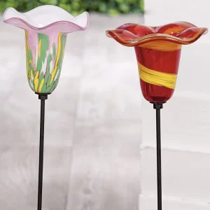 Gartenstecker Glas Blumen rosa | rot H 50 cm