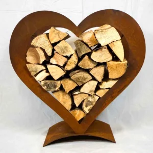 Kaminholzregal HERZ Metall Rostoptik 80×80 cm