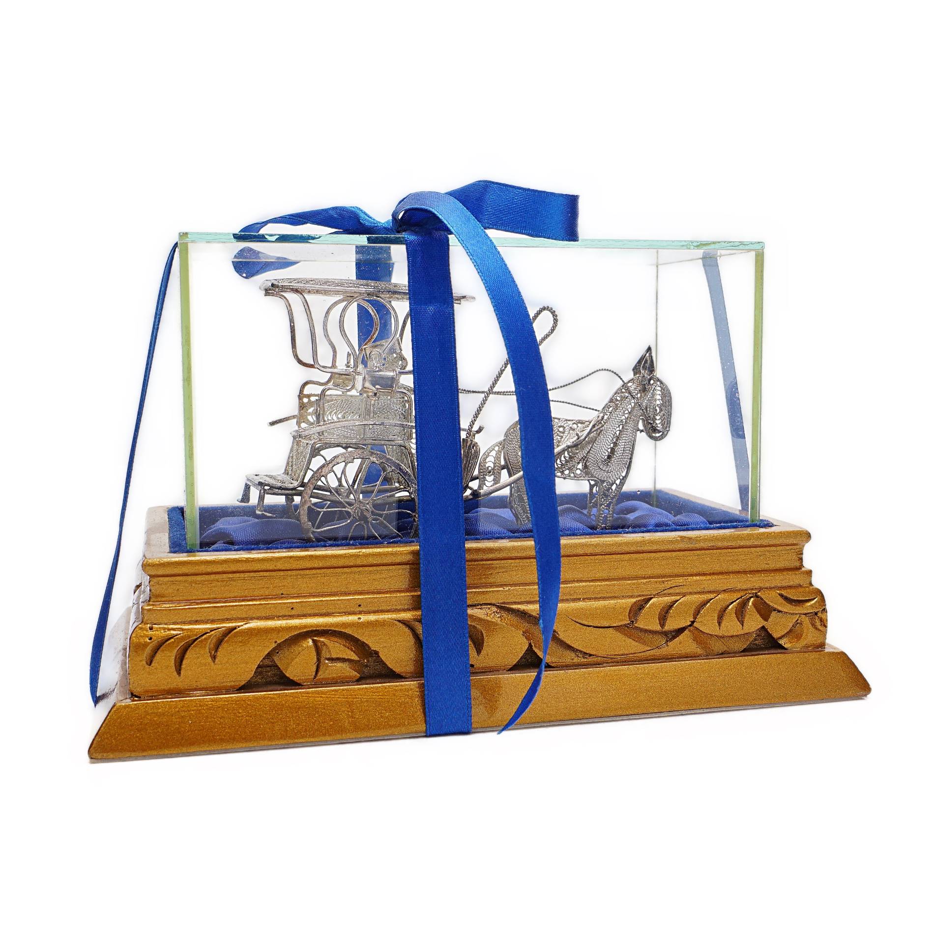Kutsche aus Silberdraht in Glasbox – Bild 2