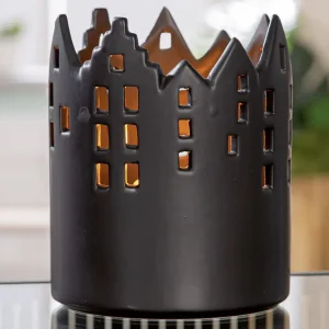 Keramik Windlicht Haus Castle schwarz