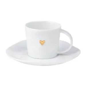 Espressotasse mit Untertasse Porzellan Räder Design GOLDHERZ weiß 90 ml